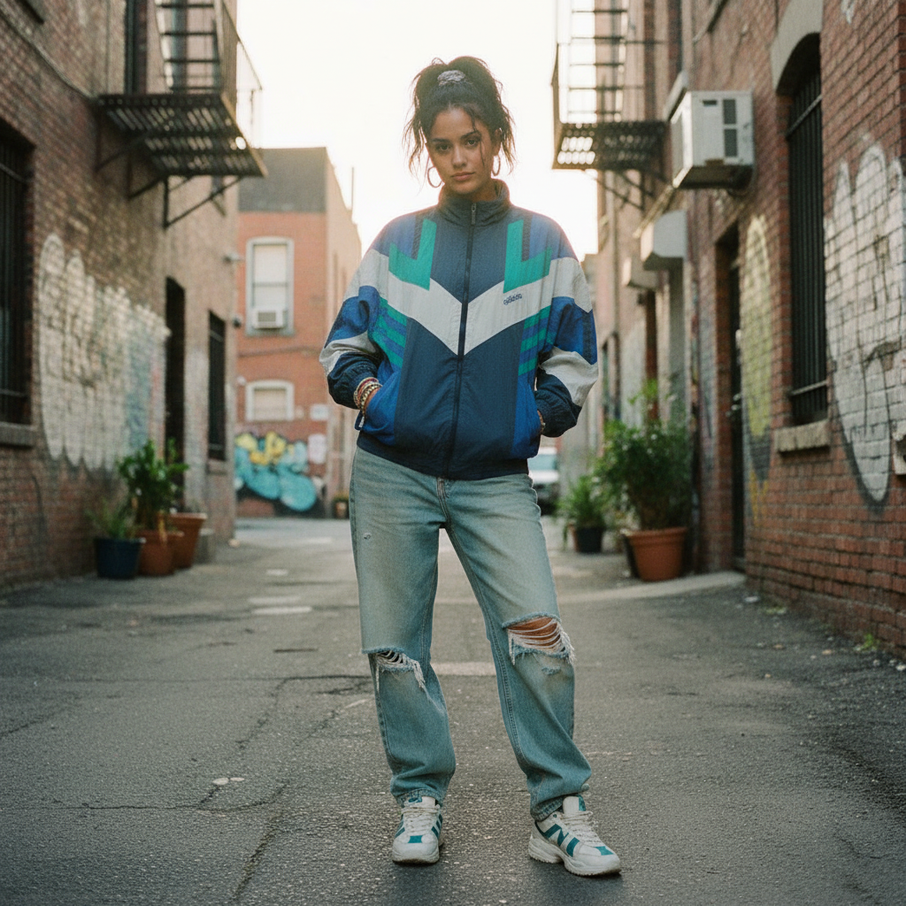 Adidas Originals Windbreaker Jacket – Navy/Teal Chevron 90s (M/L)