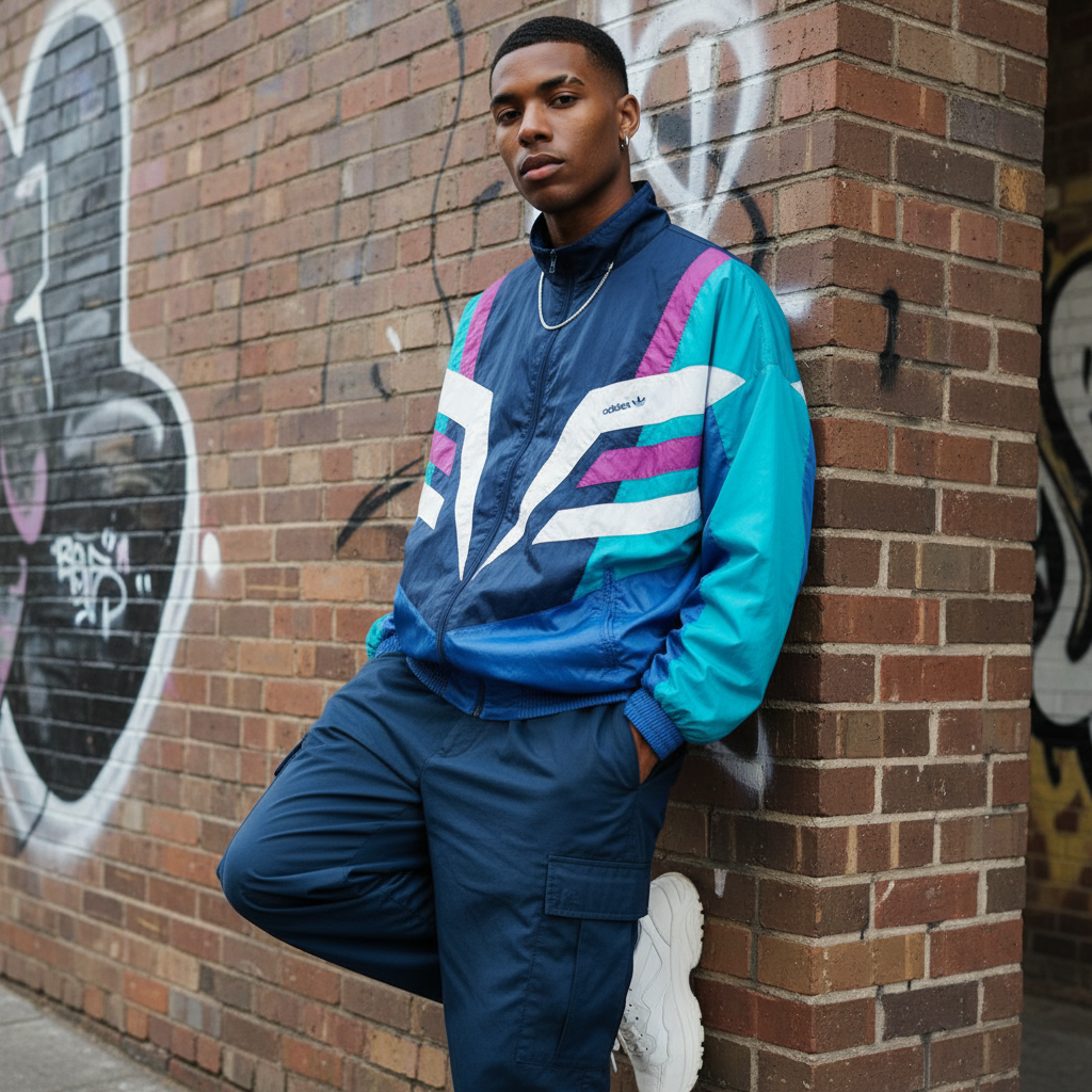 Adidas Originals Track Jacket – Navy Aqua Magenta 80s/90s
