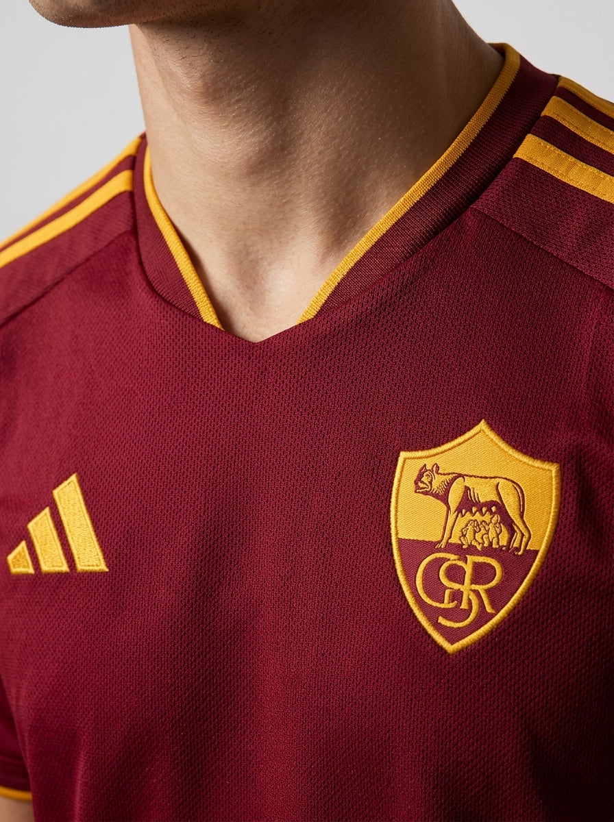 Camiseta AS Roma Adidas - Detalle Escudo Lupetto y Textura
