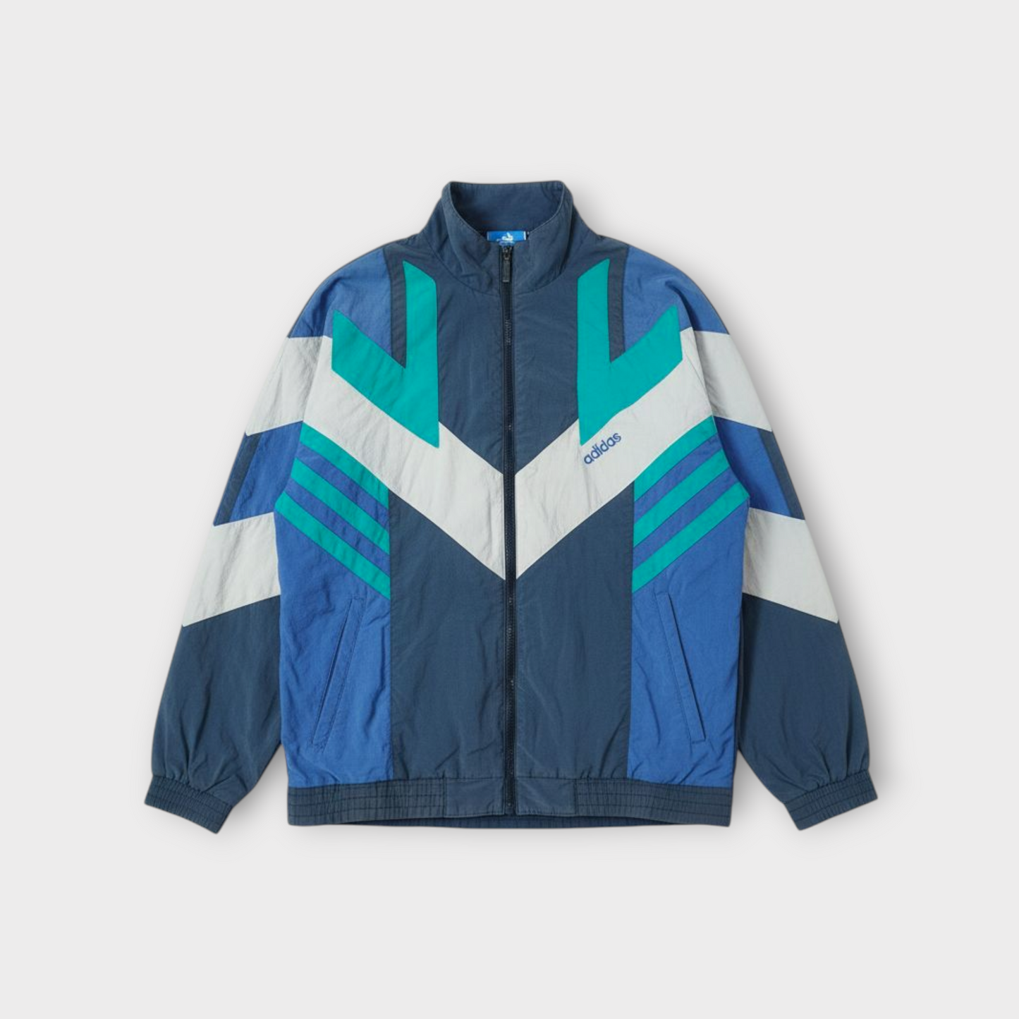 Adidas Originals Windbreaker Jacket – Navy/Teal Chevron 90s (M/L)
