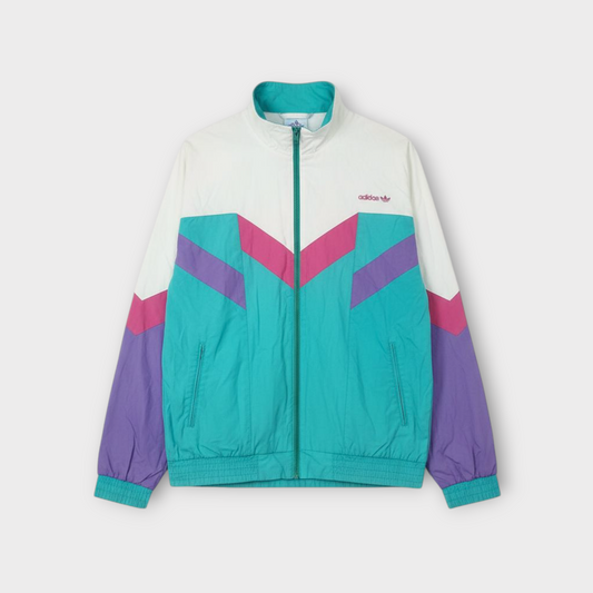 Adidas Originals Track Jacket Vintage Windbreaker 90s – White/Turquoise/Purple (L)