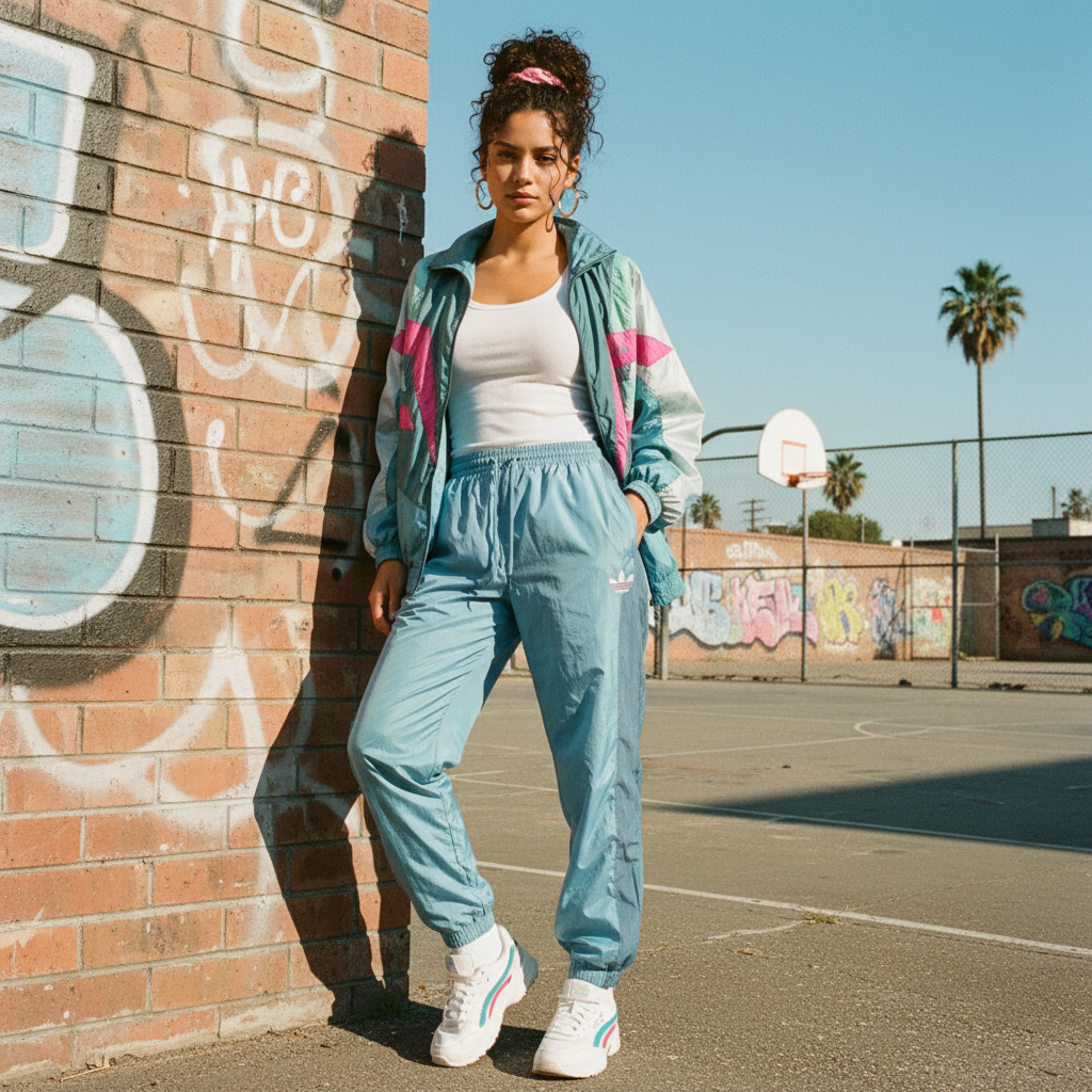 Adidas Originals Tracksuit – Teal & Pink Chevron 90s (L)