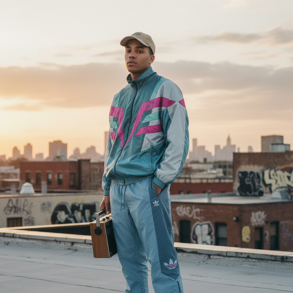 Adidas Originals Tracksuit – Teal & Pink Chevron 90s (L)