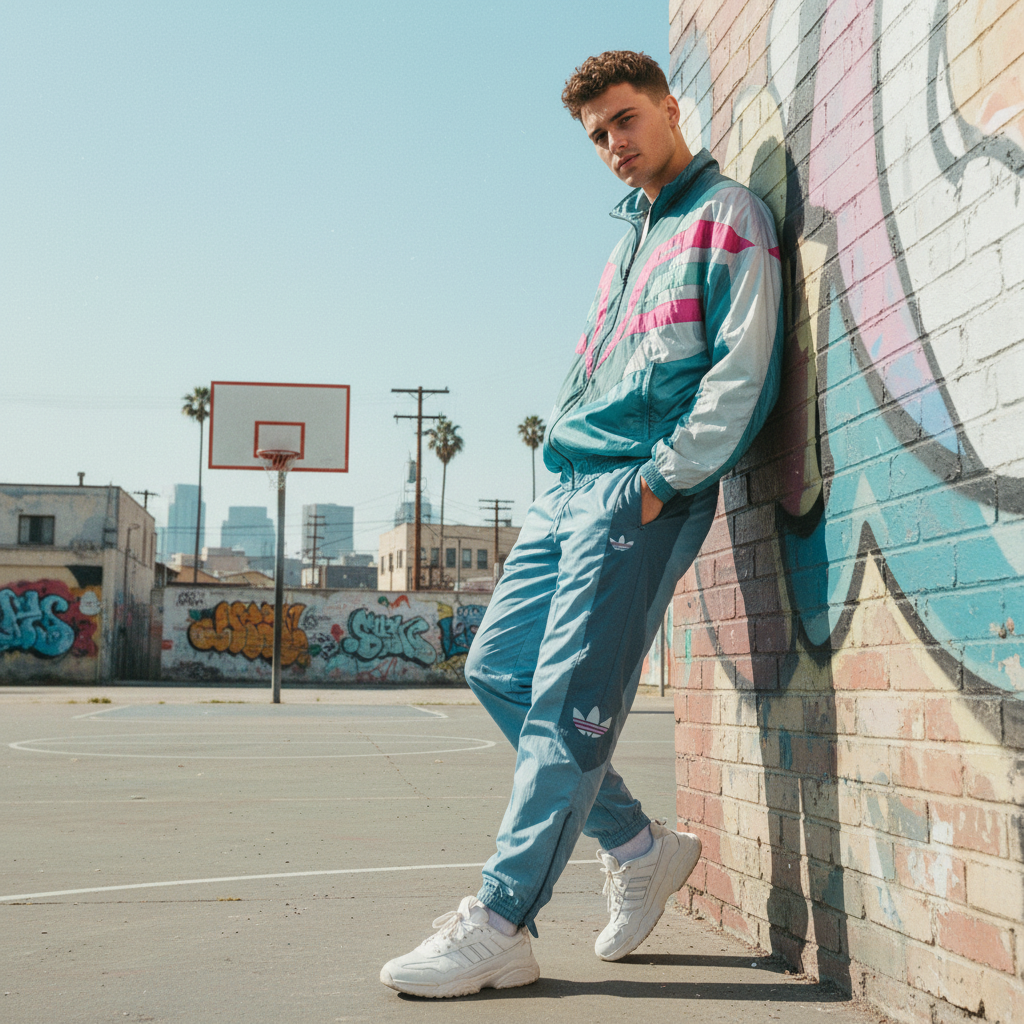 Adidas Originals Tracksuit – Teal & Pink Chevron 90s (L)