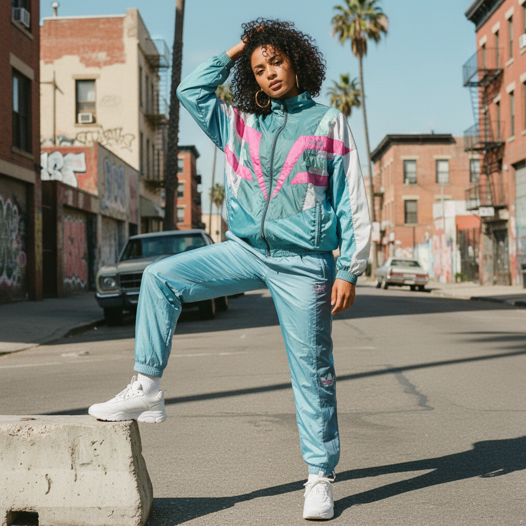 Adidas Originals Tracksuit – Teal & Pink Chevron 90s (L)