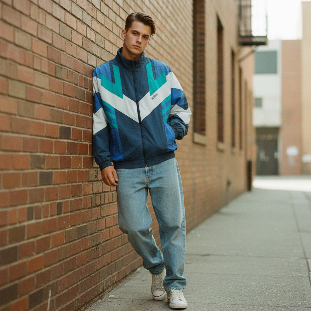 Adidas Originals Windbreaker Jacket – Navy/Teal Chevron 90s (M/L)