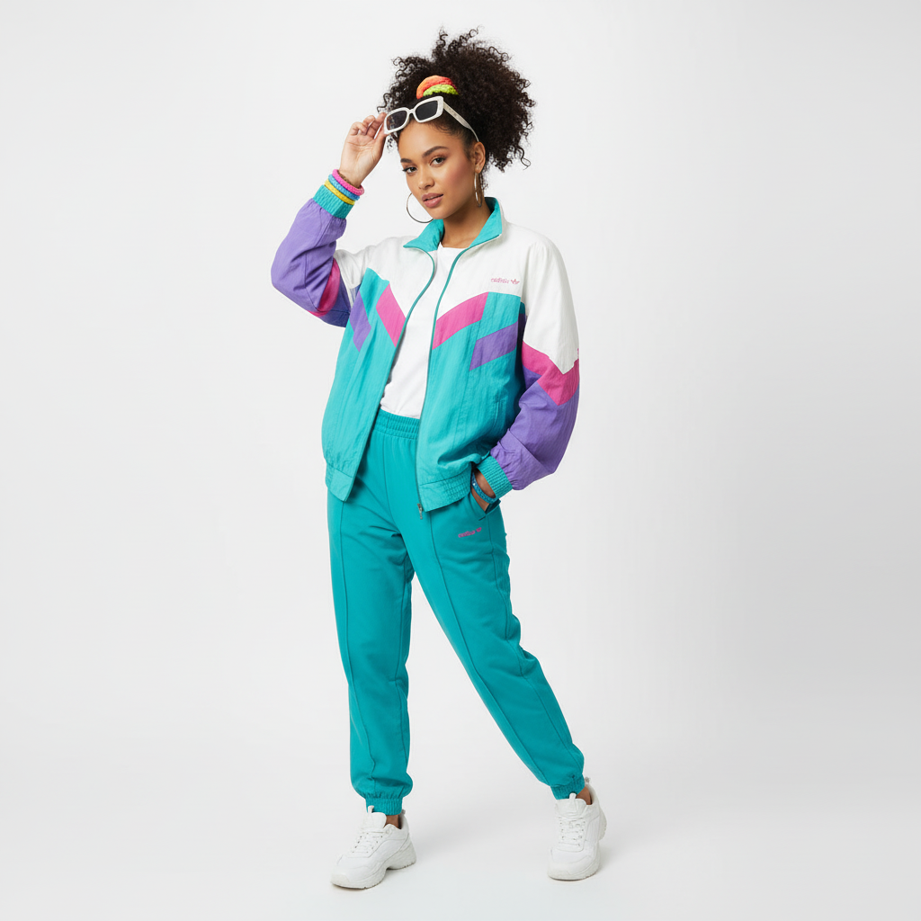 Adidas Originals Track Jacket Vintage Windbreaker 90s – White/Turquoise/Purple (L)