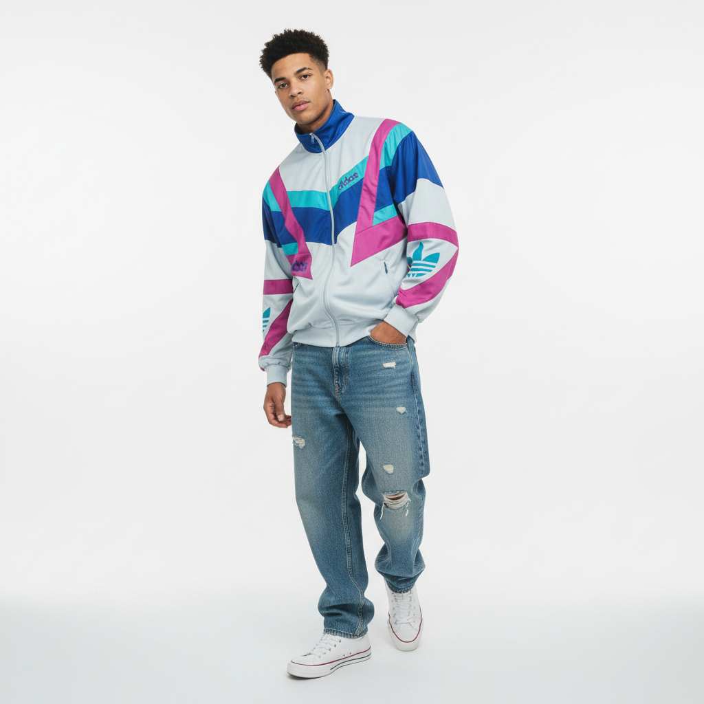 Adidas Originals Track Jacket – Ice Blue & Magenta 90s (XL)