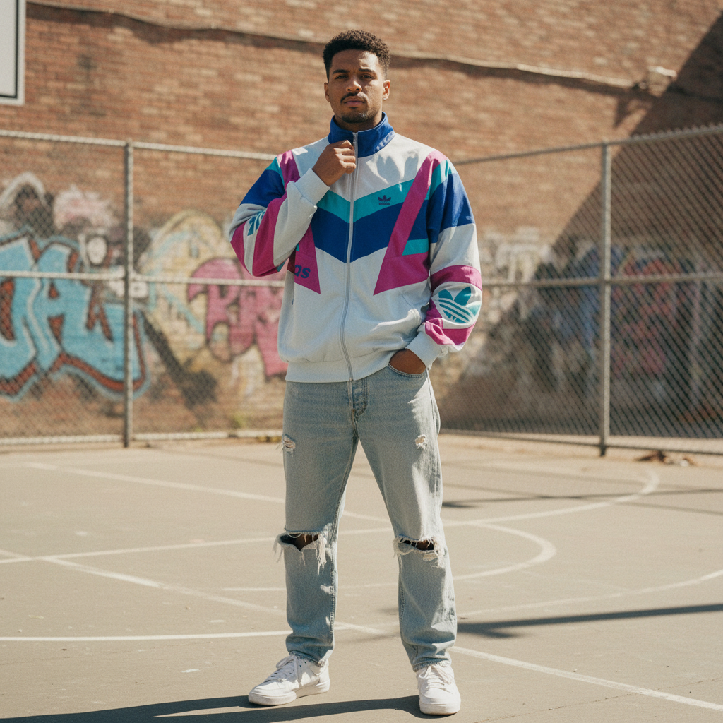 Adidas Originals Track Jacket – Ice Blue & Magenta 90s (XL)