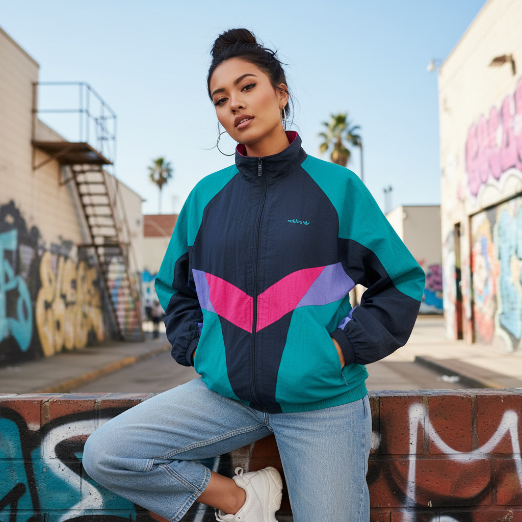 Adidas Originals Track Jacket – Teal, Navy & Magenta 90s