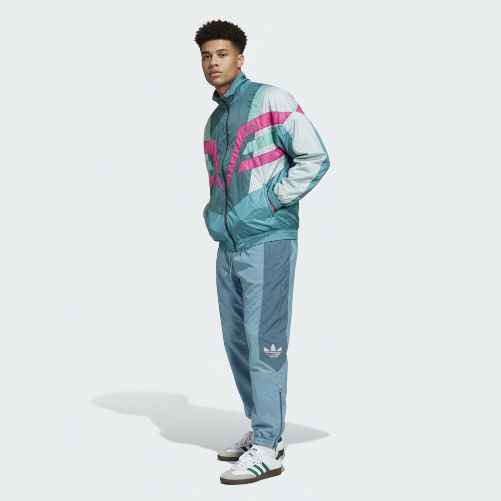 Adidas Originals Tracksuit – Teal & Pink Chevron 90s (L)