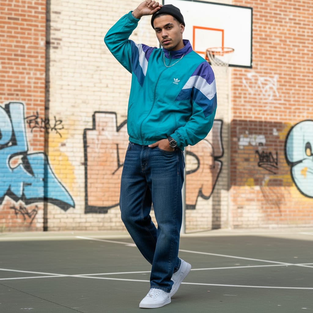 Adidas Originals Track Jacket – Teal, Navy & Purple 90s