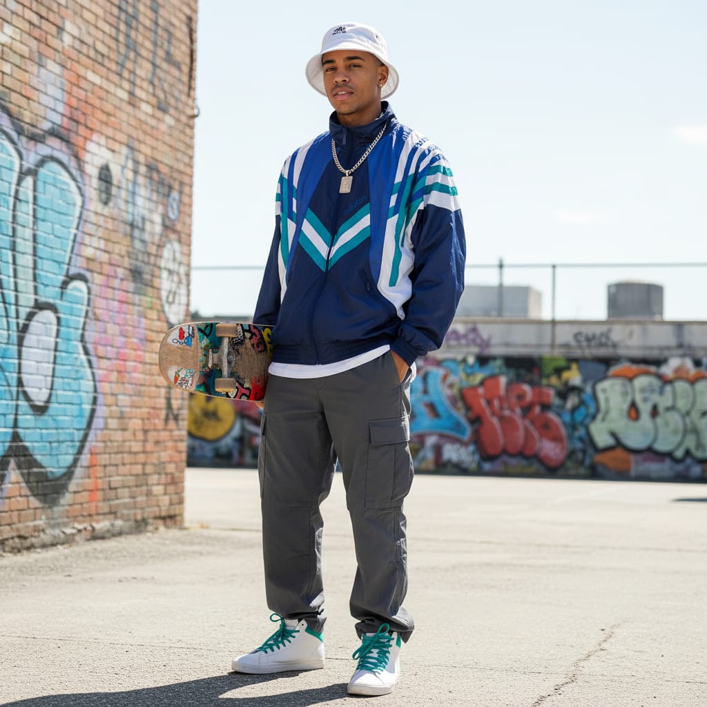 Adidas Originals Track Jacket – Navy, Teal & White 90s