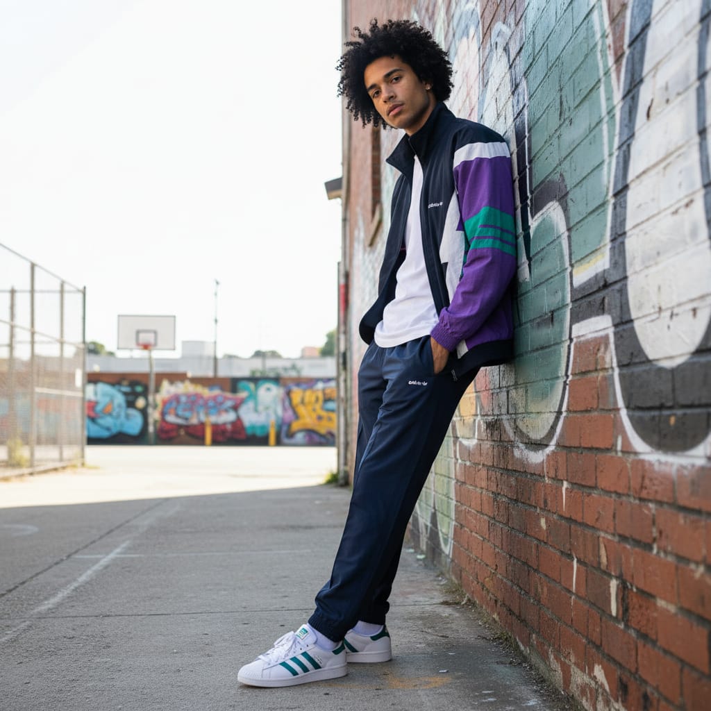 Adidas Originals Tracksuit – Black, Purple & Green 90s