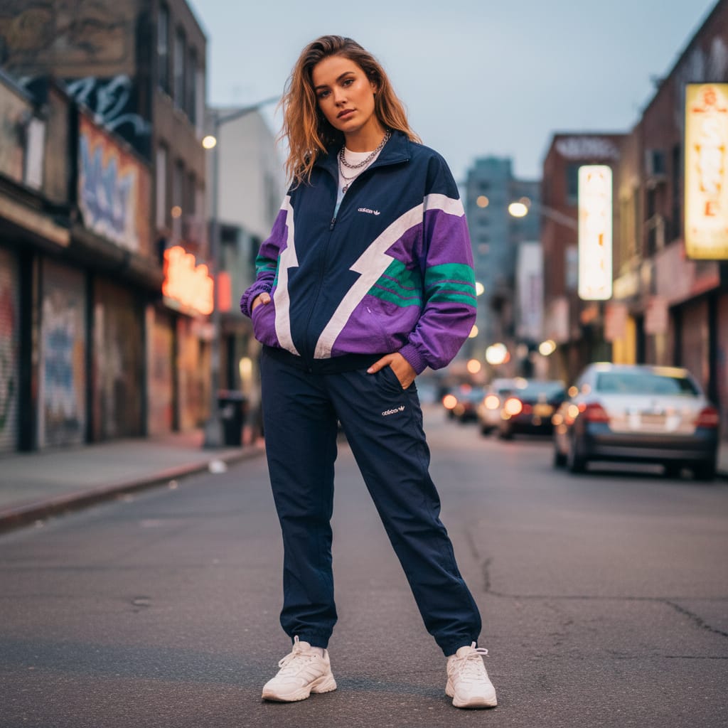 Adidas Originals Tracksuit – Black, Purple & Green 90s