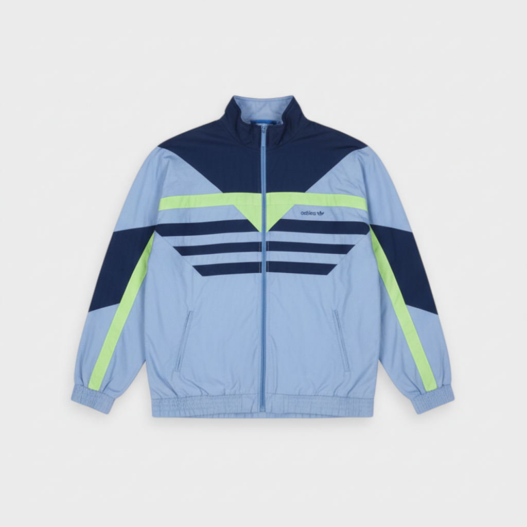 Adidas Originals Track Jacket – Sky Blue, Navy & Neon Stripe 80s/90s