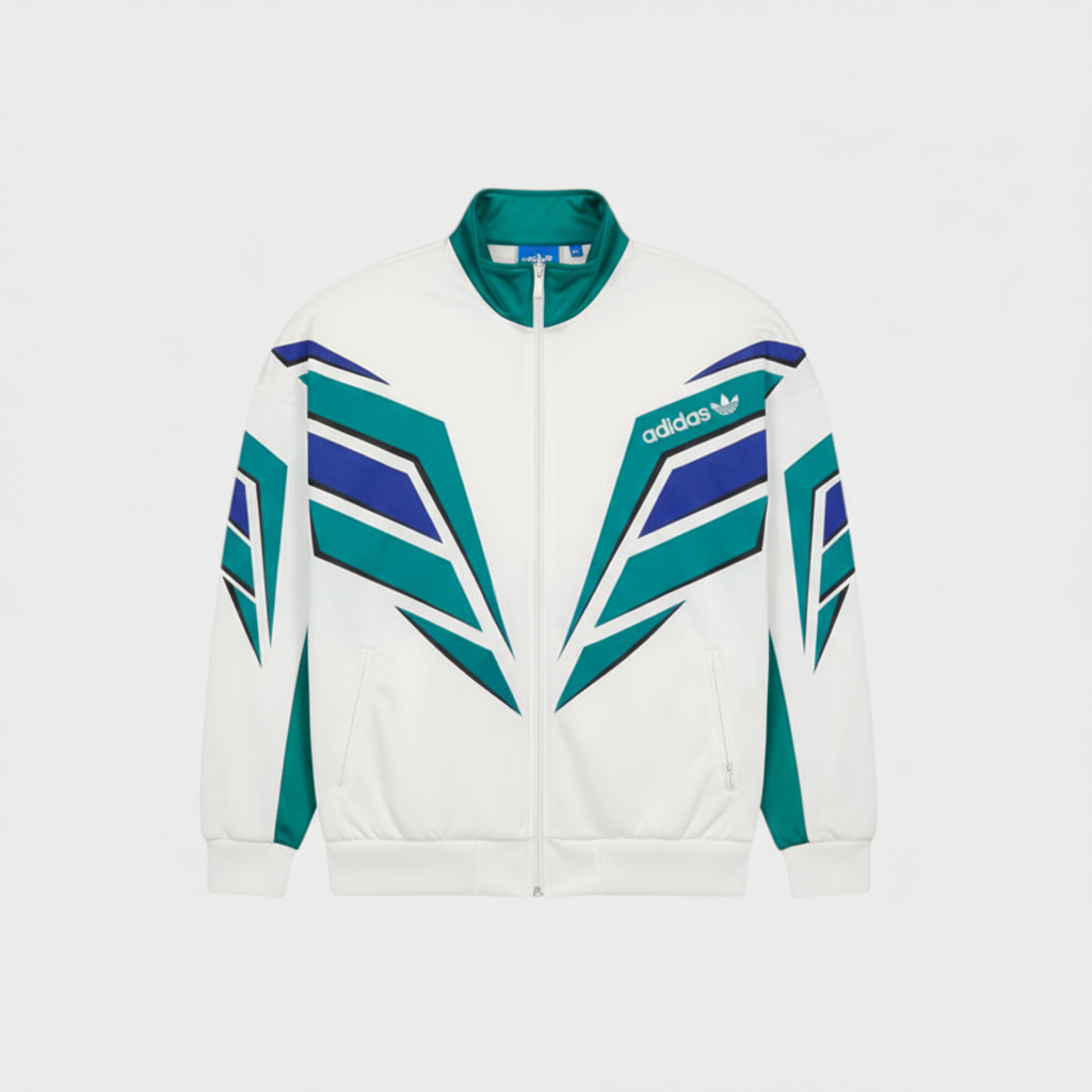 Adidas Originals Track Jacket – White Teal & Navy Chevron 80s/90s