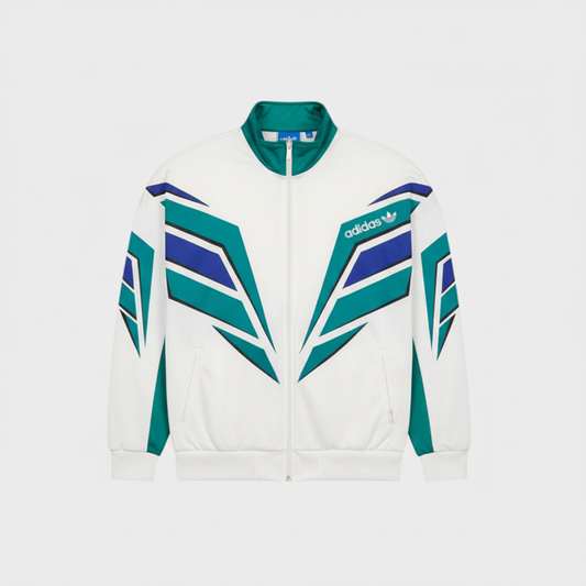 Adidas Originals Track Jacket – White Teal & Navy Chevron 80s/90s