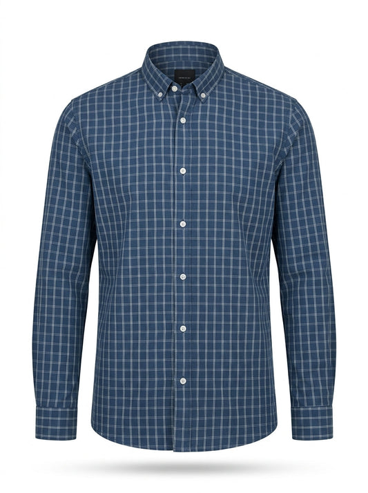 Camisa Lefties Man Cuadros Slim Fit Azul y Blanco - Packshot de estudio fondo blanco