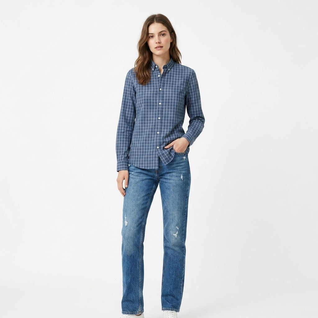 Camisa Lefties Man Cuadros - Modelo Mujer Frontal