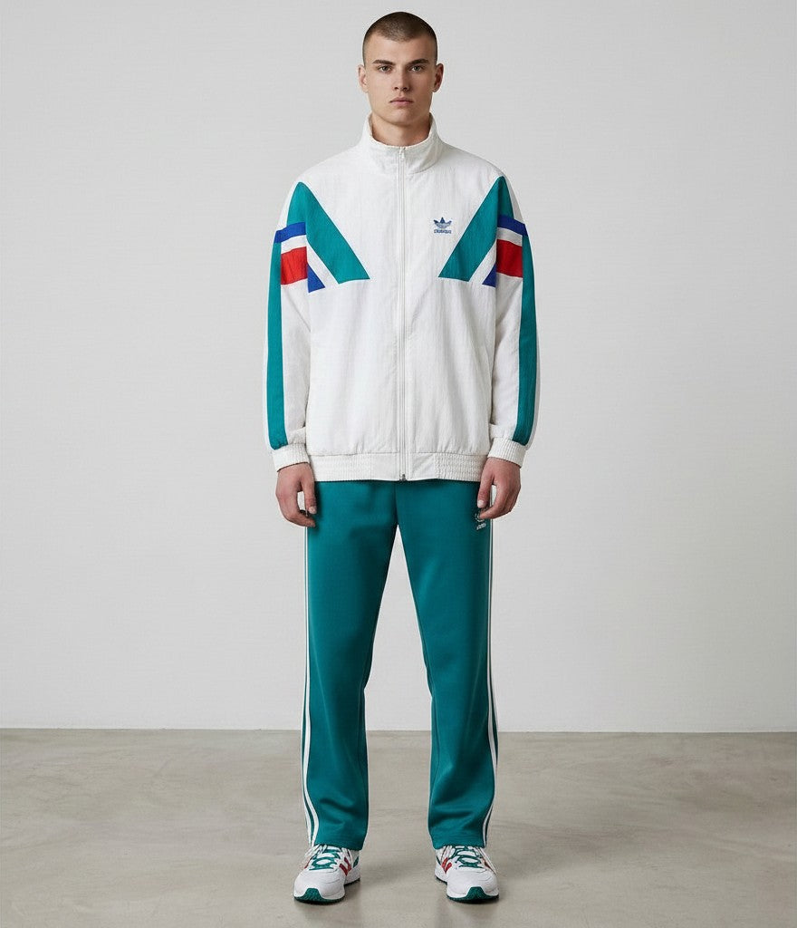 Chándal vintage Adidas Originals de originals vault con chaqueta blanca y pantalón azul cerceta estilo años 80