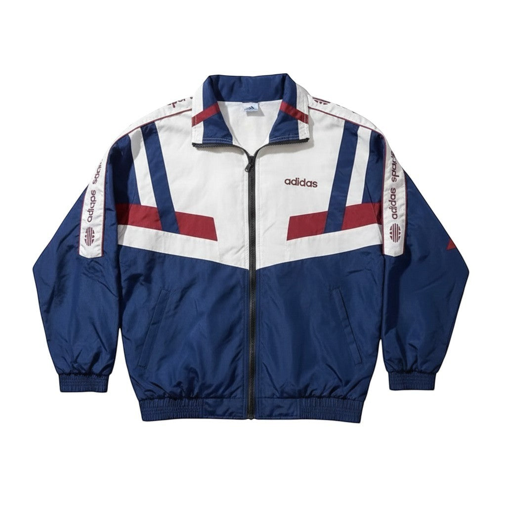 Chaqueta deportiva vintage Adidas Originals de originals vault en blanco, azul marino y granate con diseño chevron