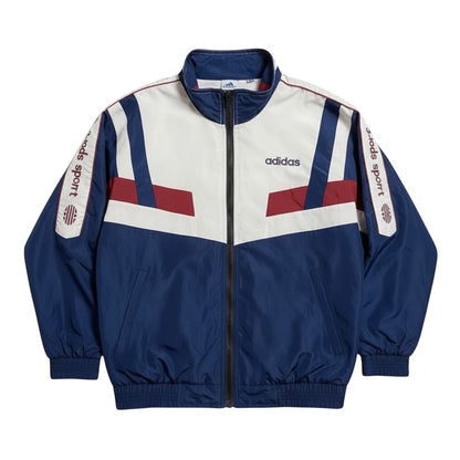 Chaqueta deportiva vintage Adidas Originals de originals vault en blanco, azul marino y granate con diseño chevron.